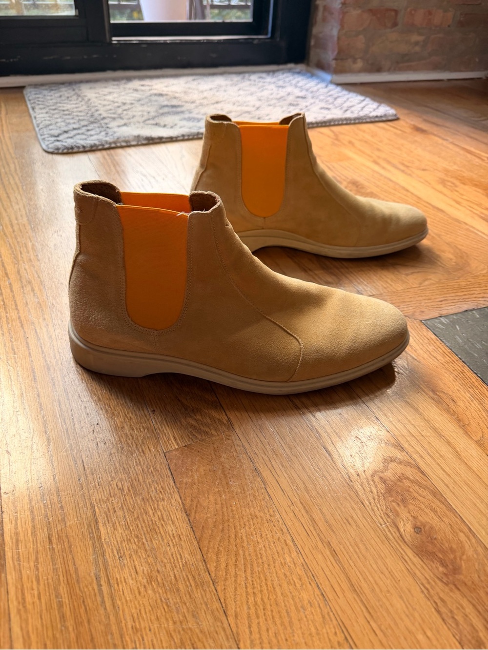 Men's Tan Suede Chukka Boots with Yellow Elastic Panels